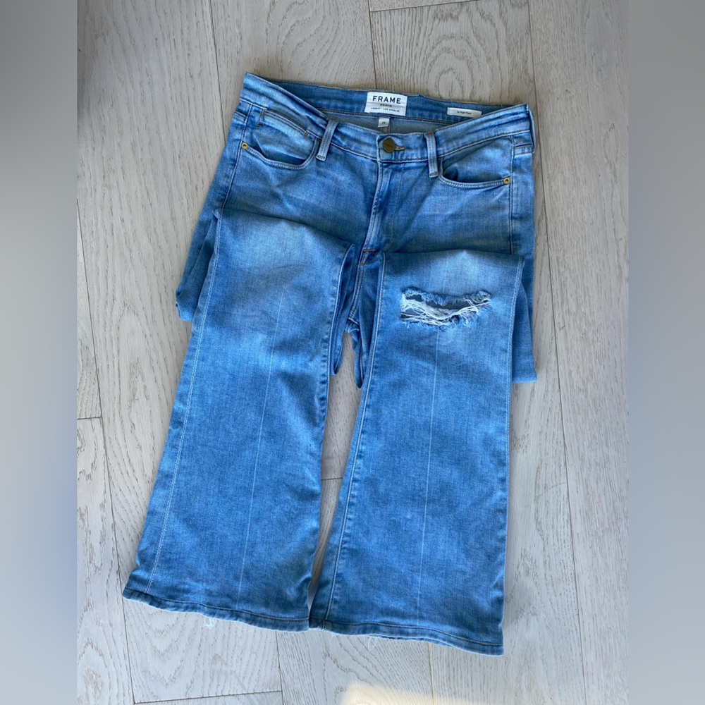 Frame Denim Women's Blue Bell Bottom Distressed Jeans